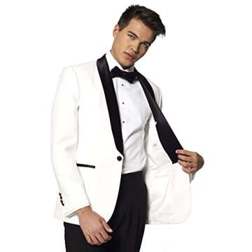 Opposuits Men's Formal Outfit - Premium Tuxedo Suit - Christmas - Slim Fit - White and Black - Includes Blazer, Pants and Bow tie