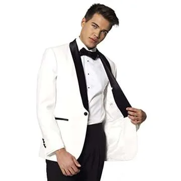 Opposuits Men's Formal Outfit - Premium Tuxedo Suit - Christmas - Slim Fit - White and Black - Includes Blazer, Pants and Bow tie