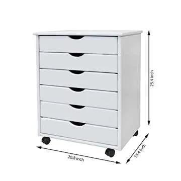 Adeptus Original Roll Cart, Solid Wood, 6 Drawer Extra Wide Drawers Roll Carts, White
