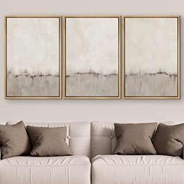 SIGNFORD Framed Canvas Print Wall Art Set Gray Pastel Watercolor Color Field Abstract Shapes Illustr...