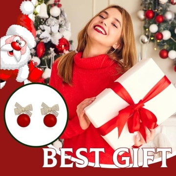 Red Bow Earrings for Women Trendy Rhinestone Bow Pearl Dangle Earrings for Women Cute Stuff Bow Jewelry Prom Wedding Party Valentines Day Gifts