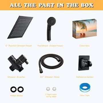 Shower Head with handheld, High Pressure 8'' Rainfall Stainless Steel with ON/OFF Pause Switch Combo with hose,Adhesive Shower Head Holder (Square Matte Black) …