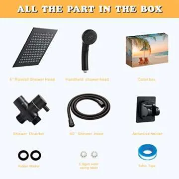 Shower Head with handheld, High Pressure 8'' Rainfall Stainless Steel with ON/OFF Pause Switch Combo with hose,Adhesive Shower Head Holder (Square Matte Black) …
