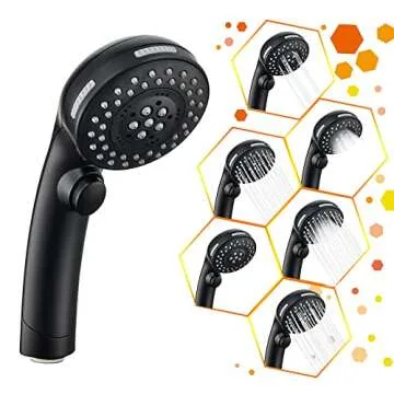 Shower Head with handheld, High Pressure 8'' Rainfall Stainless Steel with ON/OFF Pause Switch Combo with hose,Adhesive Shower Head Holder (Square Matte Black) …
