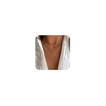 ASCOMY Lariat Gold Necklace - Dainty 14K Gold Plated Y-Shaped Jewelry for Women