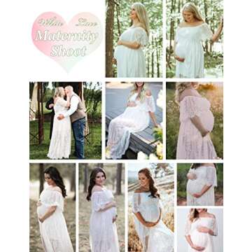 HOYISHION Womens Boho Off The Shoulder Floral Lace Maxi Dress White Wedding Bridesmaid Party Dress Maternity Photoshoot Dresses