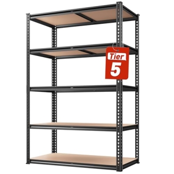 REIBII Heavy Duty 5 Tier Storage Shelves - Adjustable Garage Utility Rack