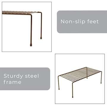 Smart Design Classic Storage Shelf – Large (8.5 x 16 in.), Bronze – Sturdy Steel Pantry Organizer with Rust-Resistant Finish and Non-Slip Feet for Easy Home Organization and Storage