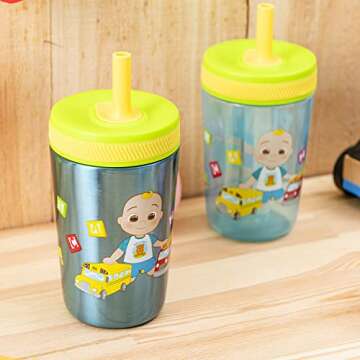 Zak Designs CoComelon Kelso Tumbler Set, Leak-Proof Screw-On Lid with Straw, Bundle for Kids Include...