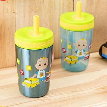 Zak Designs CoComelon Kelso Tumbler Set, Leak-Proof Screw-On Lid with Straw, Bundle for Kids Include...