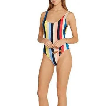 Kprdeo Womens Colorful Stripe Backless Swimsuit