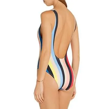 Kprdeo Womens Colorful Stripe Backless Swimsuit