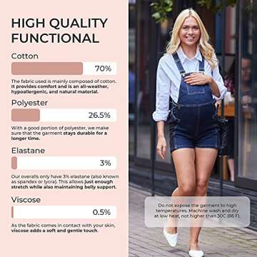 JOHNNY'S MAMA - Maternity Overall Shorts, Stylish Maternity Overalls for Pregnant Women, Comfotable Maternity Overalls Shorts, Pregnancy Overalls for Women, Maternity Dungarees Large