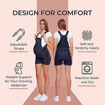 JOHNNY'S MAMA - Maternity Overall Shorts, Stylish Maternity Overalls for Pregnant Women, Comfotable Maternity Overalls Shorts, Pregnancy Overalls for Women, Maternity Dungarees Large