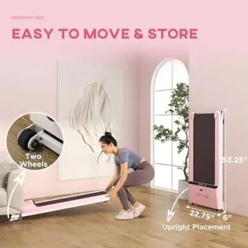 Soozier Under Desk Treadmill, Portable Walking Pad with Foldable Wheels, Remote Control, LED Display, 200 lbs Weight Capacity, Pink