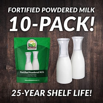 Nonfat Milk Powder 10-Bag Bucket, 158 Oz | Fortified with Vitamin A & Vitamin D | Powdered Milk Long Term Storage, Lasts 25 Years | Non-GMO Prepper Food, Off Grid Living Supplies | Valley Food Storage