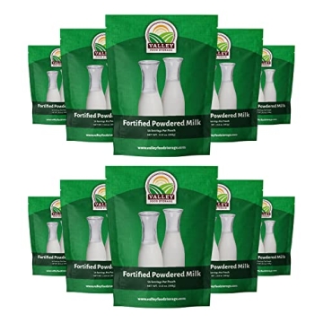 Nonfat Milk Powder 10-Bag Bucket, 158 Oz | Fortified with Vitamin A & Vitamin D | Powdered Milk Long Term Storage, Lasts 25 Years | Non-GMO Prepper Food, Off Grid Living Supplies | Valley Food Storage