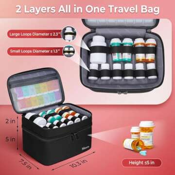 Mancro Dual Layers Medicine Organizer Bag, Pill Bottle Organizer Storage with Lockable Zipper, Medication Travel Bag for Pills, Vitamins, Medical Supplies for Home Storage, Black