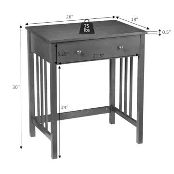 Convenience Concepts Designs2Go Mission Desk 26" - Contemporary Modern Office, Den Desk with Keyboard Drawer, Modern Vanity, Hall Table, White