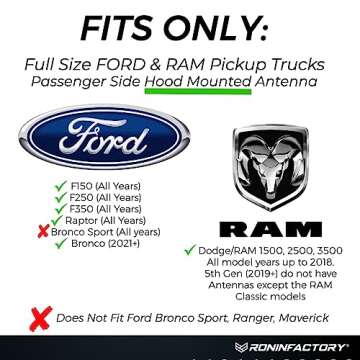 Ronin Factory 50 Cal Bullet Antenna - Ford F150 F250 F350 Super Duty Raptor Bronco Truck Accessory - RAM 1500 Short Antenna Replacement