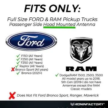 Ronin Factory 50 Cal Bullet Antenna - Ford F150 F250 F350 Super Duty Raptor Bronco Truck Accessory - RAM 1500 Short Antenna Replacement