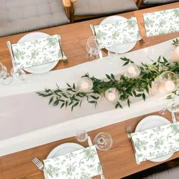 50 Pcs Green Floral Guest Napkins Greenery Floral Party Supplies Sage Green Floral Hand Towel Green Flower Dinner Luncheon Napkins Party Decor for Spring Summer Birthday Baby Shower Bathroom Favor