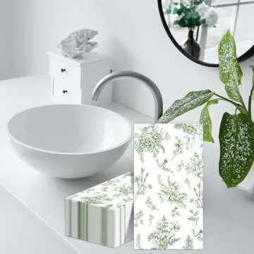 50 Pcs Green Floral Guest Napkins Greenery Floral Party Supplies Sage Green Floral Hand Towel Green Flower Dinner Luncheon Napkins Party Decor for Spring Summer Birthday Baby Shower Bathroom Favor