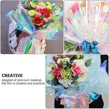 ARTIBETTER Cellophane Wrap Paper Rainbow Iridescent Film Paper Flower Florist Wrapping Bouquet Packaging Valentine Rose Wrap Birthday Holiday Present Package