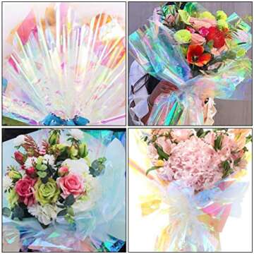 ARTIBETTER Cellophane Wrap Paper Rainbow Iridescent Film Paper Flower Florist Wrapping Bouquet Packaging Valentine Rose Wrap Birthday Holiday Present Package