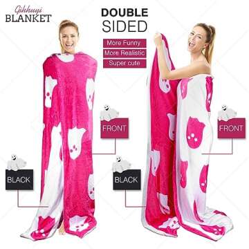 2024 Halloween Viral Pink Ghost Blanket Flannel Reversible Super Soft for All Seasons Blankets Kawai...
