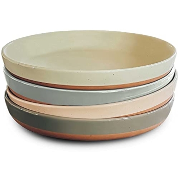 Mora Ceramic Flat Pasta Bowl Set of 4 - Elegant & Durable, Perfect for Meals