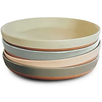 Mora Ceramic Flat Pasta Bowl Set of 4 - Elegant & Durable, Perfect for Meals