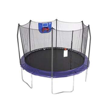 Skywalker Trampoline Outdoor Jump N' Dunk 8 FT, 12 FT, 15 FT, Round Outdoor Trampoline with Net, Trampoline Mat, and Basketball Hoop for Trampoline, ASTM Approval, 800 LBS Weight Capacity - Blue