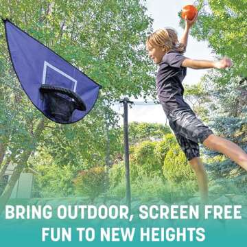 Skywalker Trampoline Outdoor Jump N' Dunk 8 FT, 12 FT, 15 FT, Round Outdoor Trampoline with Net, Trampoline Mat, and Basketball Hoop for Trampoline, ASTM Approval, 800 LBS Weight Capacity - Blue