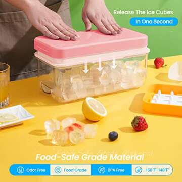 PHINOX Ice Cube Tray with Lid and Bin, Ice Trays for Freezer, Flexible Ice Cube Trays, Making 64 pcs...