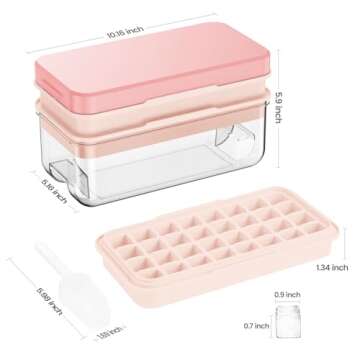 PHINOX Ice Cube Tray with Lid and Bin, Ice Trays for Freezer, Flexible Ice Cube Trays, Making 64 pcs Ice Cubes, Chilling Cocktail, Whiskey, Coffee, with 2 trays, Ice Container, Scoop&Cover, BPA Free