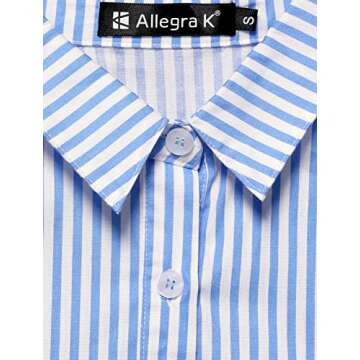 Allegra K Women's Striped Blouse Button Down Roll-up Long Sleeves Point Collar Shirt X-Small Light Blue