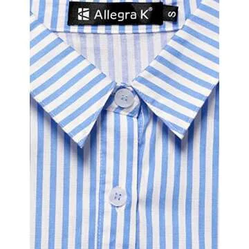 Allegra K Women's Striped Blouse Button Down Roll-up Long Sleeves Point Collar Shirt X-Small Light Blue