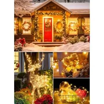 66Ft 200 LED Outdoor String Lights, Warm White Fairy Lights Battery Operated with Remote, Twinkle Lights for Bedroom Patio Party Christmas Decoration