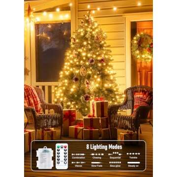 66Ft 200 LED Outdoor String Lights, Warm White Fairy Lights Battery Operated with Remote, Twinkle Lights for Bedroom Patio Party Christmas Decoration