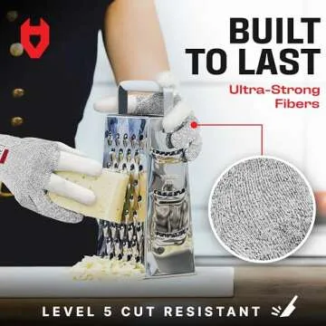 NoCry Cut Resistant Work Gloves for Women and Men, with Reinforced Fingers; Comfortable, 100% Food Grade Kitchen Cooking Gloves; Ambidextrous Safety Cutting Gloves; Level 5 Protection; Grey