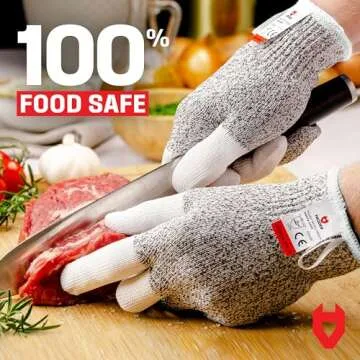 NoCry Cut Resistant Work Gloves for Women and Men, with Reinforced Fingers; Comfortable, 100% Food Grade Kitchen Cooking Gloves; Ambidextrous Safety Cutting Gloves; Level 5 Protection; Grey