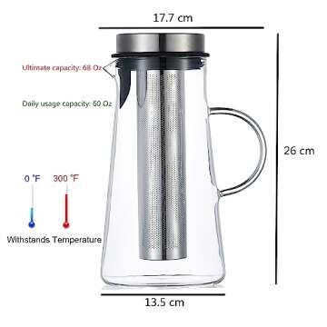 Karafu Glass Pitcher with Lid & Infuser, 60 Oz Thicker Carafe with Stainless Steel Infuser & High He...