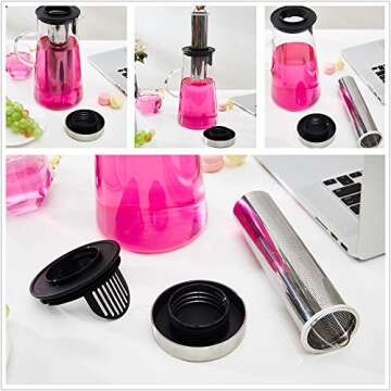 Karafu Glass Pitcher with Lid & Infuser, 60 Oz Thicker Carafe with Stainless Steel Infuser & High Heat Resistance, Glass Jug for Fridge, Hot/Cold Water, Infused Fruit Tea & Juice Beverage