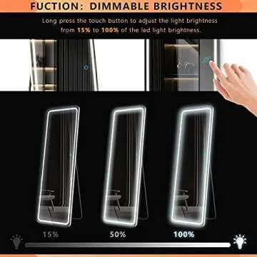 LVSOMT Full Length Mirror with Lights, 63" X 20" LED Full Body Mirror, Floor Standing Lighted Mirror, Wall Mounted Mirror w/Dimming & 3 Color Lighting for Bedroom, Living Room, (White)