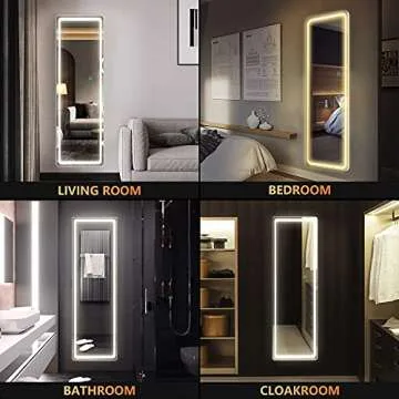 LVSOMT Full Length Mirror with Lights, 63" X 20" LED Full Body Mirror, Floor Standing Lighted Mirror, Wall Mounted Mirror w/Dimming & 3 Color Lighting for Bedroom, Living Room, (White)