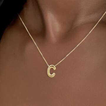 C Bubble Letter Necklace - Personalized Gold Initial Jewelry