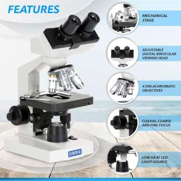 OMAX M82E Series LED Binocular Compound Lab Microscope - 2000X Magnification Kit with 100 Slides