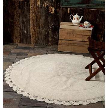 WARISI - Crochet Collection - Designer, Plush 100% Cotton Round, Oval Bath Area Rug (36 inches, Ivory)