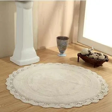 WARISI - Crochet Collection - Designer, Plush 100% Cotton Round, Oval Bath Area Rug (36 inches, Ivory)
